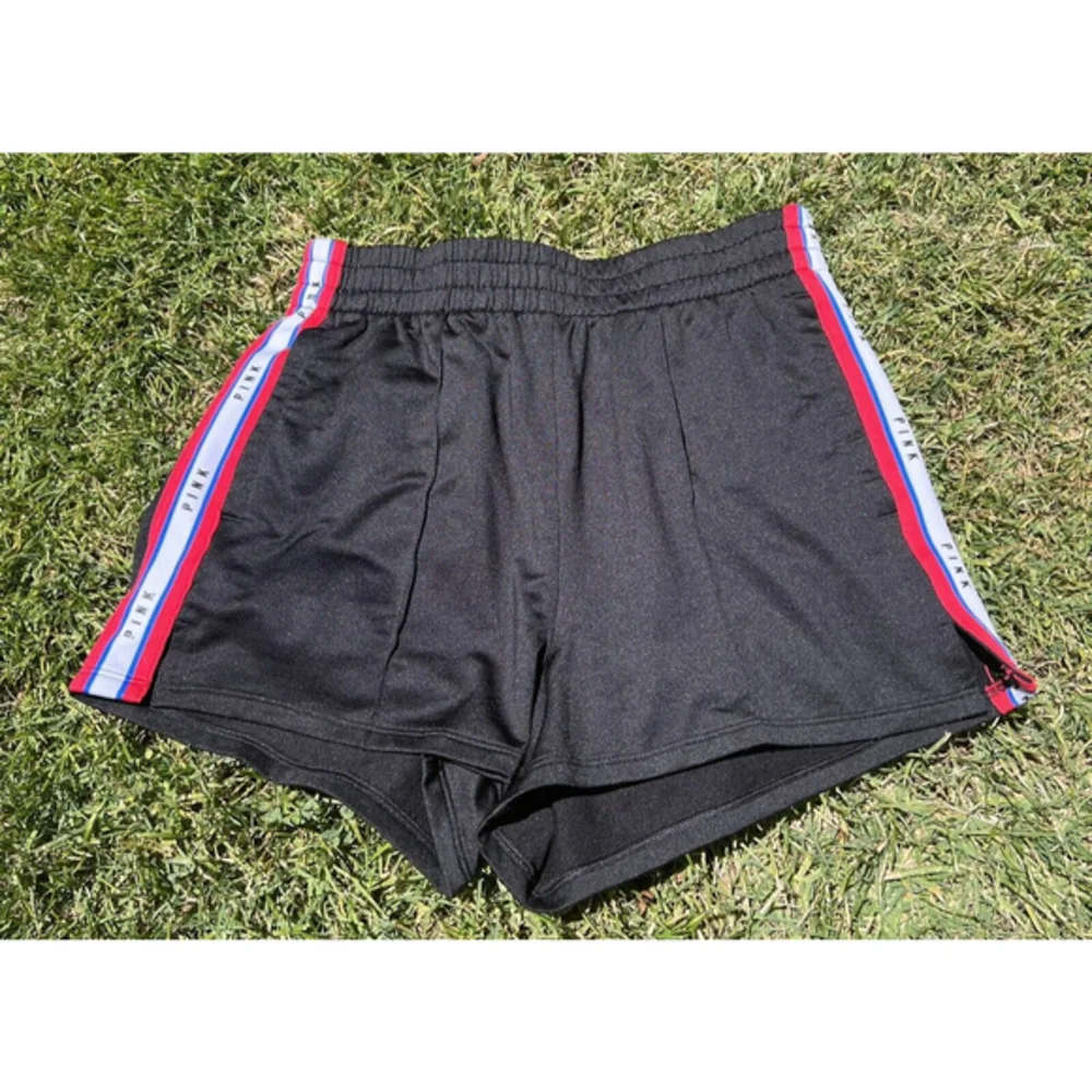 Victoria's Secret PINK Athletic Track Shorts‎ Women Medium Black Red Stripe Side
